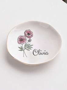 Bandeja de Joias de Cerâmica Personalizada com Flor de Nascimento, Prato de Anel com Flor em Aquarela Personalizado, Presente de Proposta para Madrinha, Bandeja de Organização de Penteadeira - Multicolorido - Visão 20