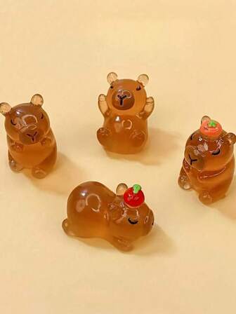5 st mini-kapybarafigurer som självlyser i mörkret - söta skrivbordsdekorationer i harts med jordgubbshattar, gör-det-själv-berlocker för telefonskal och nyckelringar - perfekta för heminredning, jul, halloween, thanksgiving-presenter, festliga skrivbordsdekorationer | fantasifull dekoration | hartsfigurer, skrivbordstillbehör söta