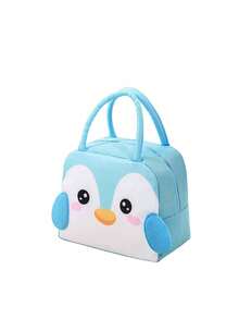 Bolsa de almuerzo con patrón de pingüino de dibujos animados en 3D, bolsa de almuerzo con cremallera impermeable de poliéster 3D, bolsa de almacenamiento aislante, bolsa de lienzo para la escuela y el trabajo - Multicolor - Ver 3