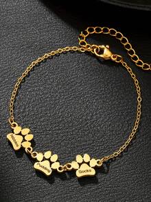 Personalized Name Cat Paw Bracelet, Customized 1-3 Name Bracelets, Cute Cat Paw Shaped Bracelets, Women's Bracelets, Pet Enthusiast Gifts, Commemorative Furry Animal Gifts, Valentine's Day, Birthday Gifts - Multicolor - View 8