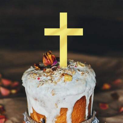 10pcs Baptism Cake Toppers, Golden Cross, Acrylic Cake Toppers, Mirror Acrylic Cake Decorations, Christian Decor, For Wedding Birthday Party Background, Frosting, Icing And Decorating, Cake Topper