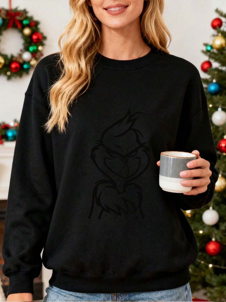 Camiseta con estampado de personaje animado, sudadera para mujer, adecuada para uso diario y fiestas, regalo para amantes de los dibujos animados, diseño cómodo y fashion - Negro - Ver 1