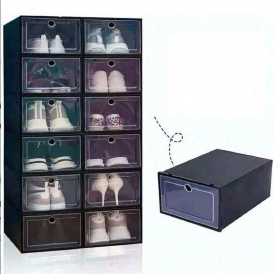 3/6/12 Piezas Cajas Organizadoras Apilables Para Zapatos,Zapatera Organizador Armable Apilable Tenis Tacones Botas - Blanco y Negro - Ver 1