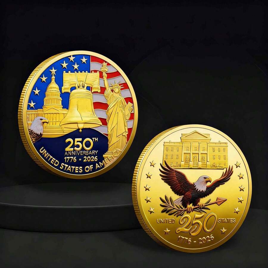 1776-2026 USA 250th Anniversary Commemorative Coin, Statue Of Liberty Gold-Plated Coin - Gold - View 1