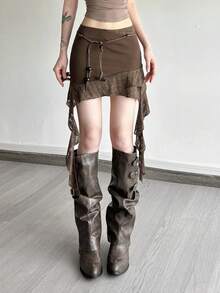 Top Dazzle 女士荷叶边收腰修身迷你裙，适合嘉年华、舞台和音乐会 - 棕色 - 查看 1