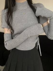 Women Knit Tops - Grey - View 1