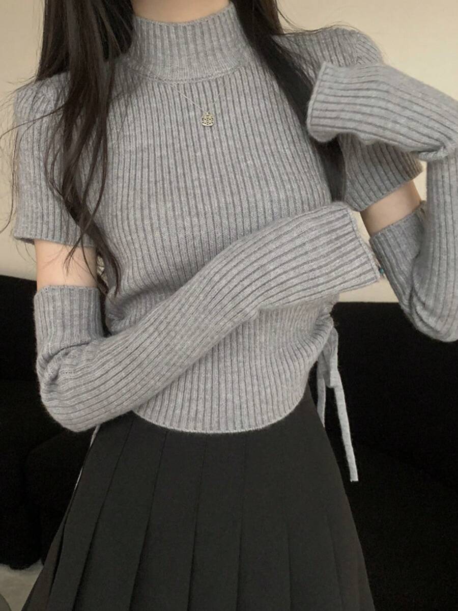 Women Knit Tops - Grey - View 1
