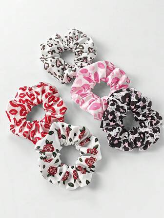 5 st Alla hjärtans dag siden-satin hårband, rosformade söta elastiska hårband, lämpliga som present till kvinnor, hårband i silkessatin