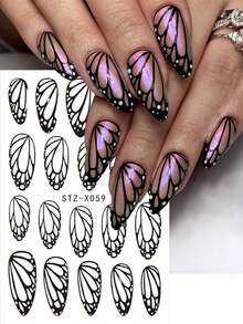 FULL BEAUTY 2pcs Black Butterfly Wing Nail Sticker Elegant Charms Wings Nail Art Decals Wedding Self-Adhesive Slider Decorations Accessories Manicure - 黑色 - 查看 4