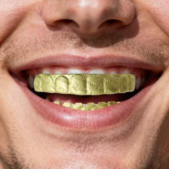 一套时尚哑光雕刻铜合金嘻哈牙套，派对音乐节装饰节日礼物