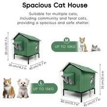 1 Outdoor Cat House With Shelf With Usable Cushions, Foil Insulation Throughout, All Weather Cat Shelter For Multiple Kittens, Cat Bed Warmer, Outdoor Cat Shelter, Outdoor Cat House, Cat Houses For Outdoor Cats, Cat House, Cat Outdoor Shelter - Multicolor - View 3
