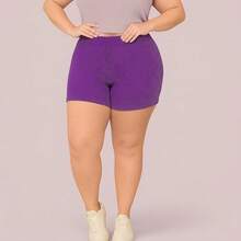 Set Of 3 Women's Plus Size High-Waisted Ribbed Shorts – Comfort, Style, Color Block, Simple Knit Knot, Vacation, Beach, Home - Nhiều màu - Xem 3