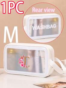 1个花卉字母A-Z旅行化妆包，大容量PU化妆包，护肤品和洗漱用品收纳袋，口红和化妆品收纳袋，防水家用医疗包，便携高端旅行包，简约优雅双色多隔层收纳包，适合女性、学生、旅行者，可作为礼物送给朋友、同学、老师、母亲、姐妹，生日、节日礼物 - 白色 - 查看 85