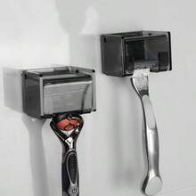 Paquete de 2 soportes acrlicos para maquinilla de afeitar con cubierta para ducha, organizador de afeitadora montado en la pared con ventosa, soporte de gancho de afeitar compatible con - Gris Grande - Ver 1