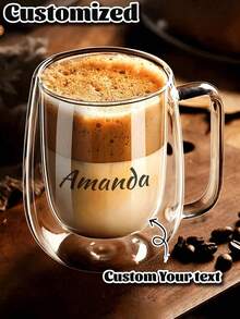 1/2pcs Customized Minimalist Luxury Double-Layer Insulated Quality Glass Coffee Cup, Transparent, With Portable Handle, Suitable For Cappuccino, Latte, Tea, Hot & Cold Beverages, Ideal For Easter, Christmas, Birthday Party And More - Multicolor - View 12