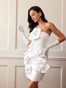 Vestido con escote de corazón con estampado floral romántico para mujer, elegante estilo francés, adecuado para el Día de San Valentín, primavera y verano - Blanco - Ver 6