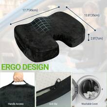 Gel Seat Cushion For Car Office - Memory Foam Pain Relief Chair Pillow Cushions - Tailbone Sciatica Coccyx Butt Lumbar Support Pad For Sitting Driving Traveling, Velvet, Black - 紫色 - 查看 4