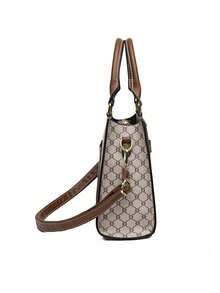 3pcs Set Elegant Middle-Aged Women's Plaid PU Leather Handbag, Shoulder Bag, Zipper Tote Bag, Large Capacity, Versatile For Daily Use - Grey - View 5