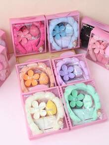 5-Piece Gift Set, Including Headband, Makeup Egg, Wrist And Hair Clip With Large Sponge Flower, Exquisite Boxed Daily And Party Hair Accessories, Is A Great Gift, Valentine's Day Gift, Winter Essential Toiletries Set, Bathrobe, Christmas, New Year's Gift - Multicolor - View 5