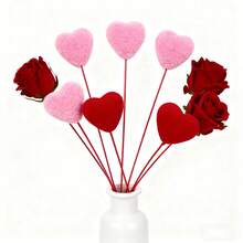 20 Pcs Valentine's Day Heart Red Heart Shaped Love Foam Flocking Love Flower Stems For Valentine Wedding Anniversary Mother's Day Party Supplies - Hồng - Xem 6