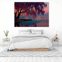 [2D Flat Canvas Wall Art]  Large Canvas Art  1Pc Framed Ready To Hang 2D Flat Purple Tree & Boats Lake Canvas Wall Art, Prints, Posters, Mural, Wall Decor, Room Decor Aesthetic, Wrapped Framed Canvas Print, Home Decor, Living Room Office Decor, Canvas Artwork For, Canvas Decorative Painting - Cozy Lake Sunset Scene, Warm Modern Style, Brings Comfort To Interiors, Suitable For Living Room, Bedroom, Kitchen, Perfect For Adults Who Enjoy Relaxing, Colorful Decor  Canvas Wrapped Inner Frame - Màu tím - Xem 3