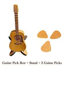 1pc Guitar Pick, Guitar Shaped Pick Box, Wooden Guitar Pick Box With Stand | 3pcs Unique Guitar Picks, Mini Guitar Gift Set Suitable For Guitar, Bass, Ukulele And Other Instruments, Natural Wood Color Accessory Set, Christmas Gift Valentine's Day Weddings, Birthdays, Anniversaries - Ideal Boyfriend/Girlfriend/Family Musician Present - Multicolor - View 13
