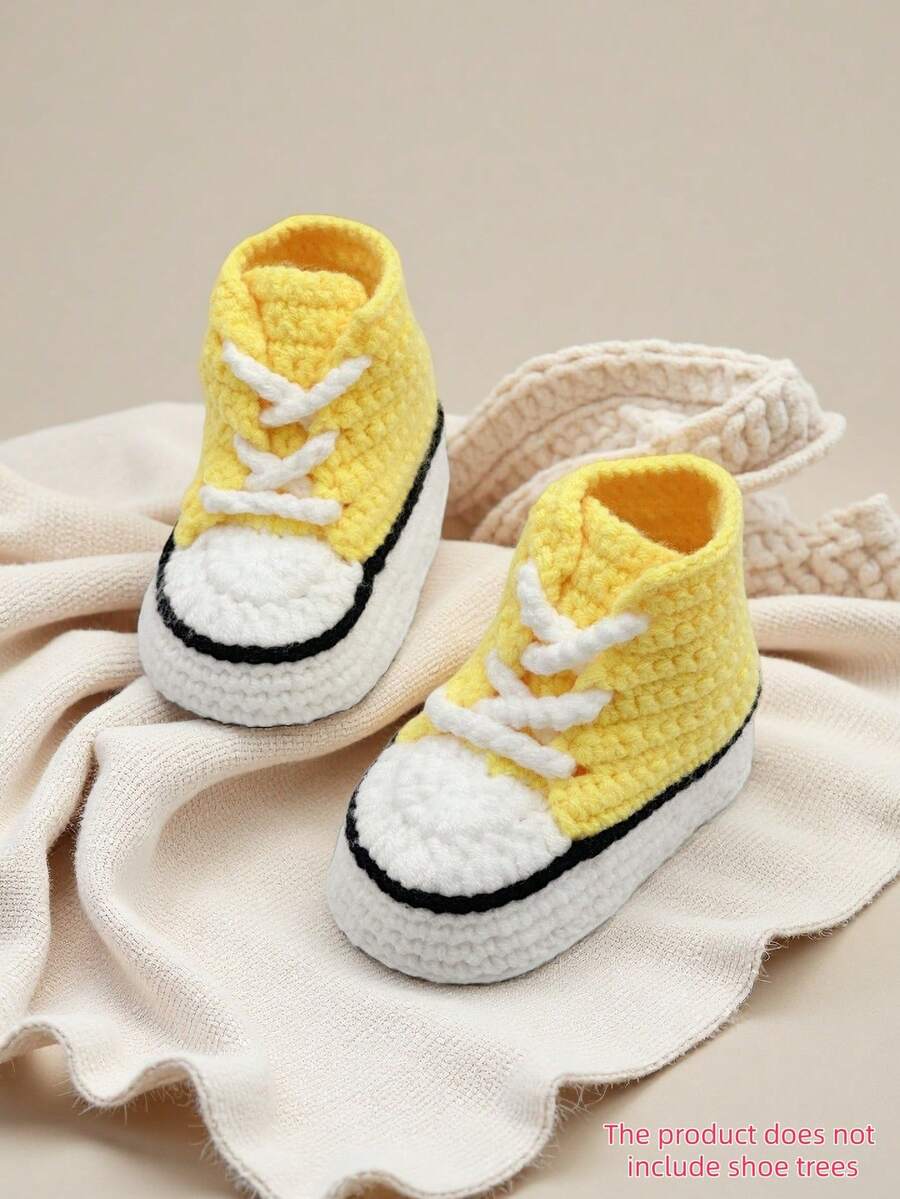 1双手工钩编婴儿鞋,室内地板袜,幼儿鞋 - 黃色 - 查看 1