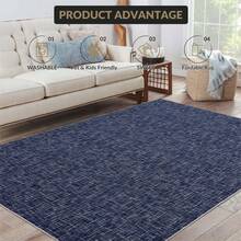 Techigher Living Room Rugs, Washable Non Slip Stain Resistant Large Rug,  Low Pile Soft Carpet With Non-Slip Backing For Bedroom Dining Room Children Room - Blue - View 4