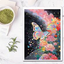 1pc 5D DIY Diamond Painting Kit - Dreamlike Starry Sky Butterfly Diamond Painting, Colorful Floral Handmade Diamond Art Decor Painting For Living Room Bedroom, Christmas Decorations - Multicolor - View 2