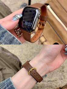 1pc Horseshoe Buckle Leather Band Compatible With 38/40/41/42/44/45/49mm Ultra/Ultra2/SE/SE2/9/8/7/6/5/4/3/2/1 - Black - View 8