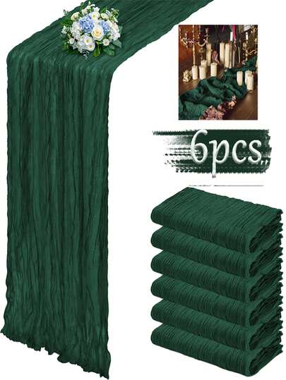 1/6 Pcs Jade Green Cheese Cloth Table Runner, 9.84 Ft (Approx. 3 Meters) Bohemian Cheesecloth Gauze Fabric Table Cloth, 118 Inch (Approx. 300cm) Country Sheer Wedding Birthday Party Baby Shower Decor
