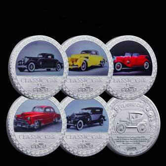 5Pcs Vintage Classic Car Set Commemorative Coin Metal Vintage Car Silvery Plated Challenge Coin Medal Collection Gifts