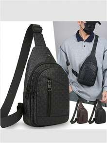 1 件男士经典胸包，休闲时尚 PU 斜挎包 Old Money 街头潮流 - 黑色 - 查看 5