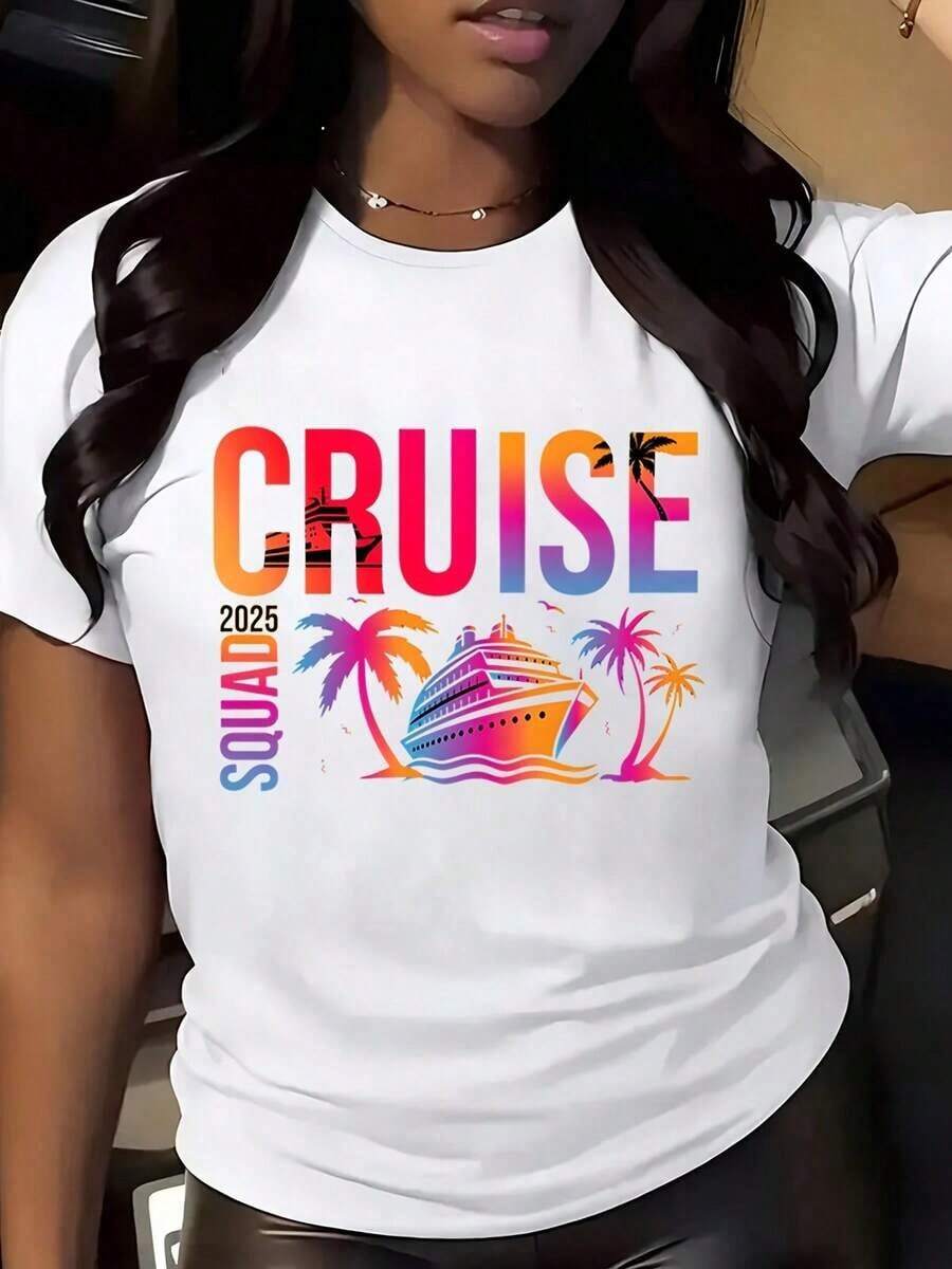 FIN Fusion Women's FIN Fusion Cruise Palm Trees Ship Animal Print T Shirt,Casual Short Sleeve Breathable Everyday Gift Confidence Boosting Wear,Men's & Women's Fit.End Of Season,Final Stock,Fan Favorite.,End Of Season,Final Stock,Fan Favorite.,Valentine Outfits For Women,Spring,Summer Outfits For Women.Plus Size Women Short Sleeve Spring Tops Loose Comfy Outfit. - White - View 1