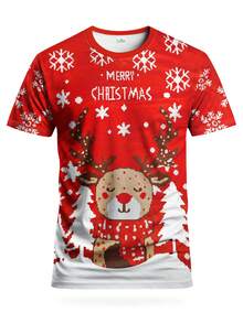 Christmas Reindeer Design Men's Football Sweatshirt & Crew Neck Comfortable Sports Top, Suitable For Match, Training, Casual And Holiday Wear, Gift - Red - View 3