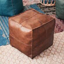 Moroccan Pouf Cover Hassock Storage Ottoman Cushion Cover Premium Room Deco - Square Brown - Squarebrown - View 5