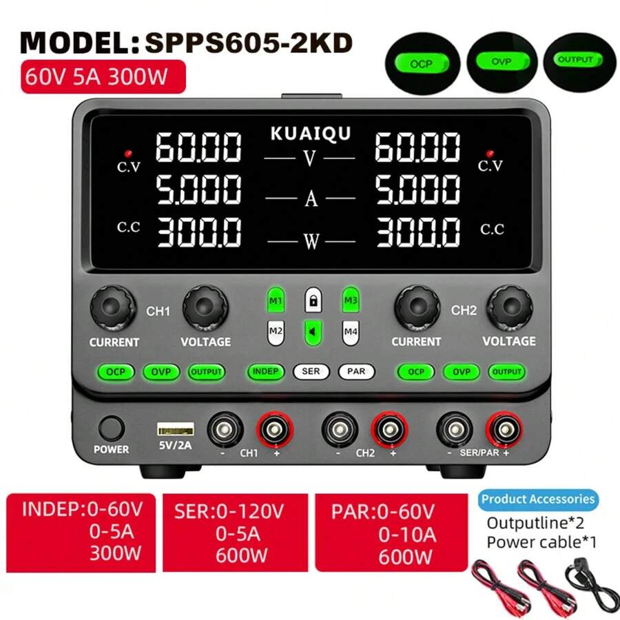 Dual-Channel Benchtop Power Supply, 4-In-1 Adjustable Power Supply, Serial-Parallel Function, Enhanced OCP/OVP Output Switch, Memory - 升級OCPOVP60V5A - 查看 1