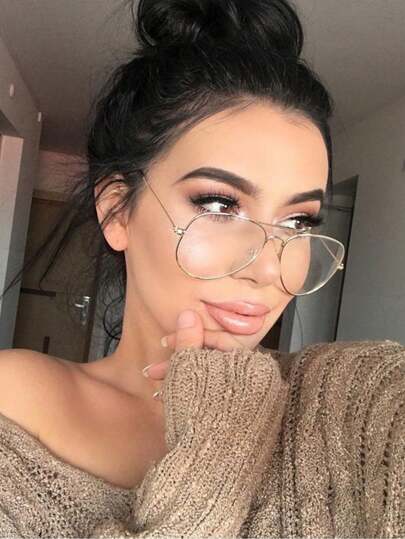 1 Pair Retro Oversized Pilot Glasses, European And American Style, Non-Prescription Glasses, Celebrity Inspired