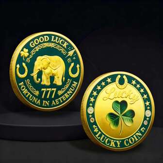 1Pc Green Clover Aeternum 777 Collection Coin Golden Plated Good Luck Fortuna In Commemorative Coin Collectible Gift