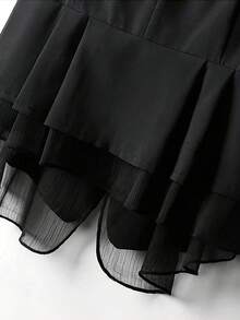 Áo vest nữ thanh lịch, giản dị, màu trơn, cài cúc, có túi, xếp ly, viền bèo nhún, nhẹ, phù hợp cho đi làm và mặc hàng ngày. - màu đen - Xem 4