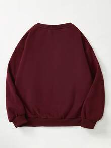 sweat-shirt femme col rond à manches longues avec épaules tombantes en polaire pour l'automne/hiver. Imprimé à l'avant avec le texte rouge "Merry Christmas". Parfait pour les rendez-vous romantiques, la Saint-Valentin, les déplacements, les occasions professionnelles, coupe slim, les voyages pendant les fêtes, la rentrée scolaire, le style de rue - Rouge vin - Voir 4