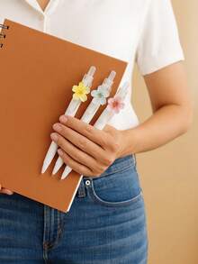 قلم جل شفاف ملون بزهور الكرز خماسية البتلات من الراتنج، أسود 0.5 ملم، أنيق وجميل للتوقيع، قلم إبرة، مناسب للدفاتر والقرطاسية والواجبات المنزلية والرسم وطلاب الفن - الأسود - مشاهدة 2