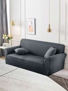 1pc Solid Color Milk Silk Stretch Sofa Cover, Modern All-Season Full Coverage Sofa Slipcover, Pet-Friendly Machine Washable Sofa Protector, Pet-Friendly Home Decor, 1-Seater, 2-Seater, 3-Seater, 4-Seater - Dark Grey - View 6