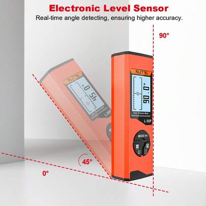 NJTY 1 pieza Medidor de distancia láser de 50m con sensor de ángulo electrónico y nivel, regla medidora láser, adecuado para decoración del hogar, construcción, carpintería y bricolaje
