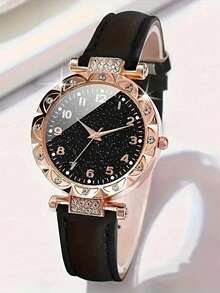 Bộ trang sức 7 món gồm đồng hồ kỹ thuật số thạch anh đen bầu trời sao và 6 món dây chuyền hoa may mắn, vòng tay, nhẫn, bông tai, thích hợp cho các lễ hội, tiệc tùng, đám cưới và đeo hàng ngày, có thể làm quà tặng Ngày của Mẹ hoặc Lễ Phục Sinh. - màu đen - Xem 8