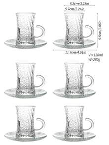 1 Set, Turkish Tea Cup And Saucer Set, Middle Eastern Retro Glass Tea Cups And Coffee Cups, Includes 6 Cups And 6 Saucers, Slim Waist Design With Thick Bottom To Prevent Tea From Getting Cold, Suitable For 6 People - Transparent - View 16