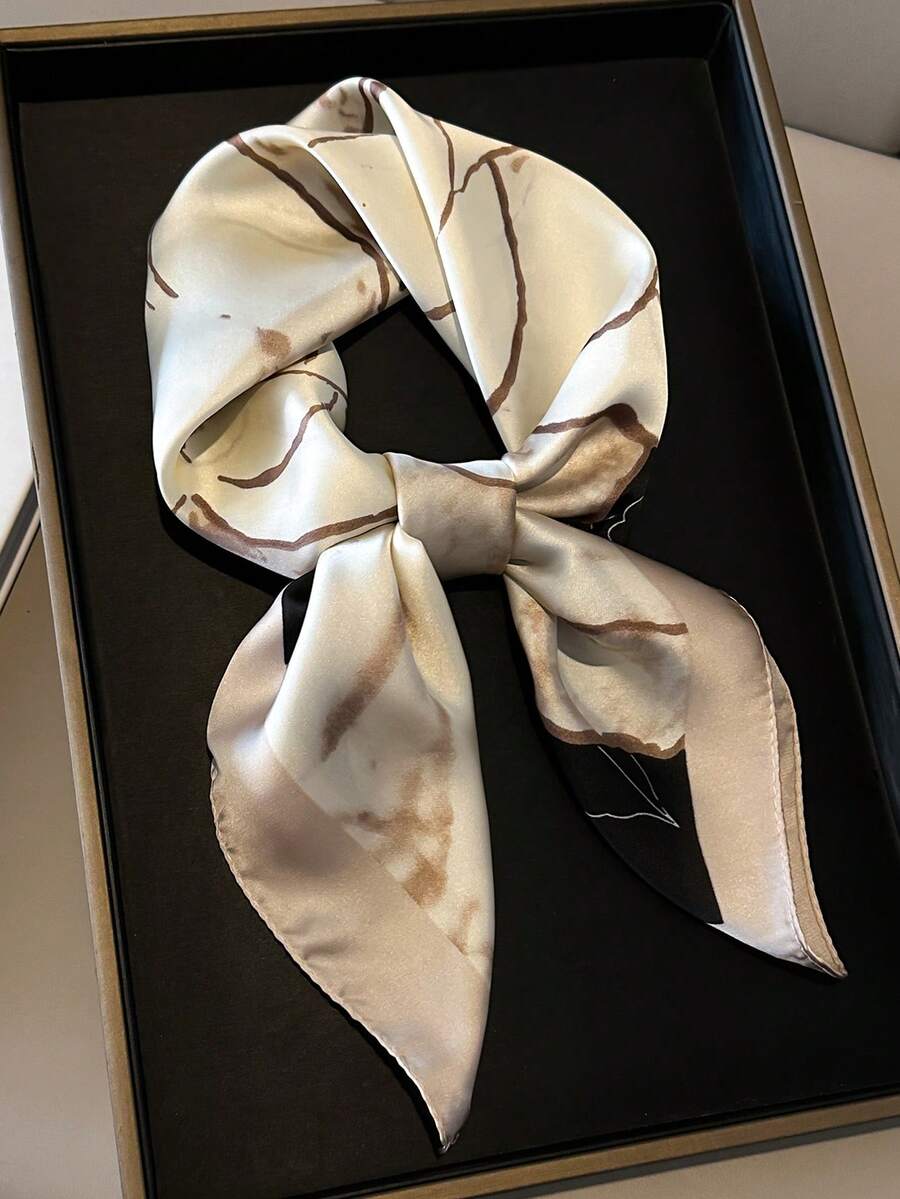 1 Stück eleganter/retro Modedruck leichter satin-ähnlicher quadratischer Schal/Kopftuch für Frauen, kann als Schal, Stola oder Kopftuch verwendet werden. Er ist leicht und bequem, geeignet für Frühling, Sommer und Herbst Alltag und Ausflüge, auch ein ideales Geschenk zum Muttertag und Frauentag. - Schwarz und Weiss - Übersicht 1