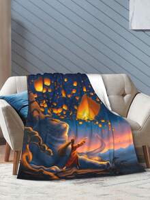 Lanterns Of Hope Blanket Premium Anime Throw Blanket - Ultra Soft Flannel, Cartoon Print, Ideal Gift For Fans For Christmas & Birthday, For Sofa, Bed, Camping & Travel - 黑色 - 查看 8
