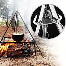 2/1set Outdoor Camping Grill Pot Holder Stainless Steel Tripod Stand With Adjustable Chain, Durable Metal Frame Portable And Foldable Camping Tripod For Outdoor Cooking Campfires And Hiking, Ideal For Adventurers, Easy Setup, Camping Gear - Multicolor - View 5