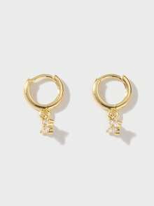 1 Pair Elegant Copper 18K Gold Plated Artificial Zirconia Four-Leaf Clover Hoop Earrings, Suitable For Women's Daily Wear, Gift For Friends On Holidays And Birthdays - Yellow Gold - View 7